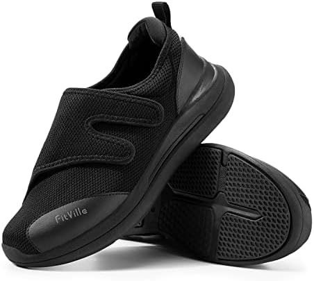 Чевли за дијабетични чевли на Fitville Дополнителни широки ортопедски чевли за одење со прилагодливи терапевтски чевли за лизгање за отечени