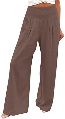 Жените исмеани широки панталони за нозе Руфл со висока половината обична лабава јога џемпери памучни постелнини дневни пижами со џебови