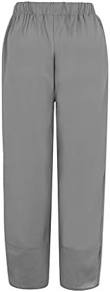 Женски постелнини панталони обични еластични високи половини летни панталони релаксираат вклопени удобни палацо панталони постелнина каприс