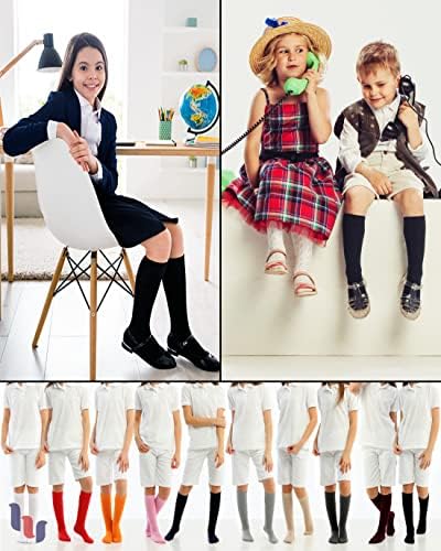 Хју Уголи колено високо бамбус чорапи за девојчиња момчиња и мали деца, солидна боја со долга школа за униформни чорапи од 3-14 години,