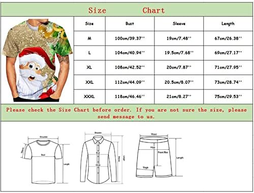 ZDDO Божиќни кратки ракави маици за мажи, смешни Божиќ Дедо Мраз печати за печатење на вратот на вратот на врвовите на тренингот дизајнер на маица