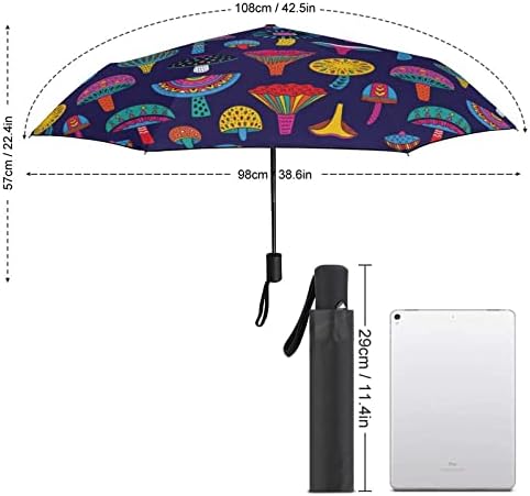 Апстрактни Печурки Во Боја Патувачки Чадор Ветроупорен 3 Набори Автоматски Отворен Затворете Преклопен Чадор За Мажи Жени