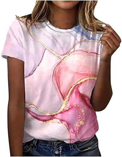 Жени 2023 облека со краток ракав памучен екипаж врат цветна графичка салон топ маица летна есенска кошула за дами gk