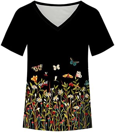 Anhoo летна есенска кошула женска облека со кратки ракави трендовски памук против вратот графички салон врвот за дами 7k 7k