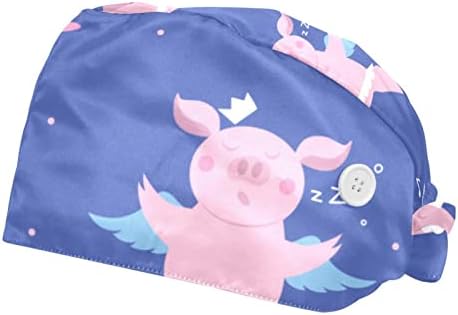 2 пакувања прилагодливи работни капачиња со копче и џемпери, розова свиња Ангел за спиење танцување шминка буфантна чистачка капи за