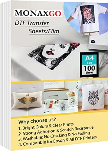Филм за трансфер на Monaxgo DTF-A4 100 листови Премиум двострана мат DTF филм предтрет DTF трансфер листови директно до хартија за трансфер на