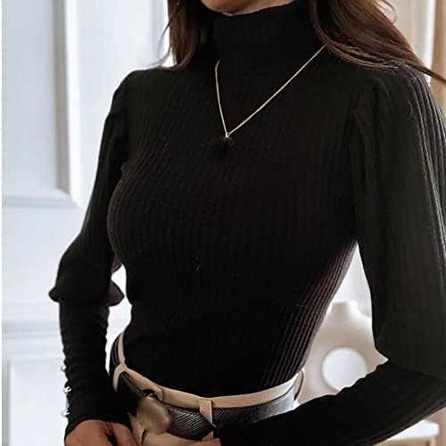 Lmsxct omensенски лесен долги ракави темички тенок фит плетен пуловер џемпер основни џемпери со цврста боја елегантни блузи