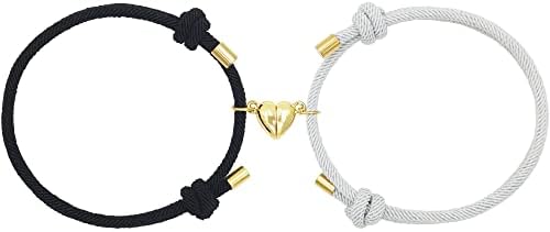 Нараквици за двојки на WATEANI 14K злато позлатено срце што одговара на магнетни нараквици за парови жени мажи, симпатични loveубовни подароци