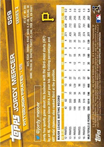 2017 Топс серија 2 629 Jordy Mercer Pittsburgh Pirates Pirates Бејзбол картичка