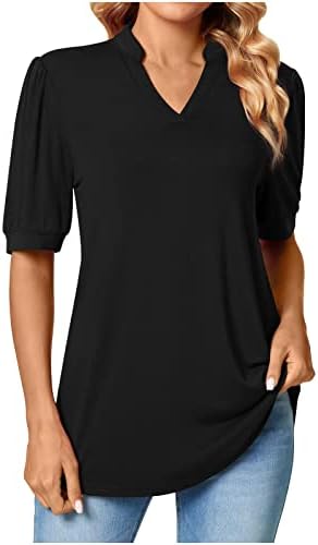 Летни обични врвови, женска мода цврста боја со маица со маица со маица со кратки ракави, тенок фит маички кошули блуза туника