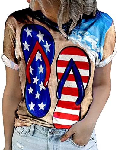 Патриотски женски маици летни маички за независност Мода американско знаме на врвот на обичните кратки ракави екипаж тимови