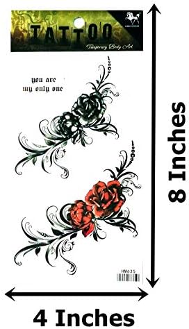 Nipitshop 1 лист црна црвена роза цвеќиња бои привремени дизајни за тетоважа за жени девојки долниот дел на грбот на вратот на вратот