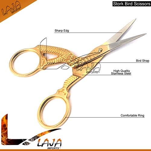 Лаја увезува 4 пара 3,6 не'рѓосувачки челик остар врв на ножици на штркови, дизајн на кран за шиење ножици за шиење DIY алатки,