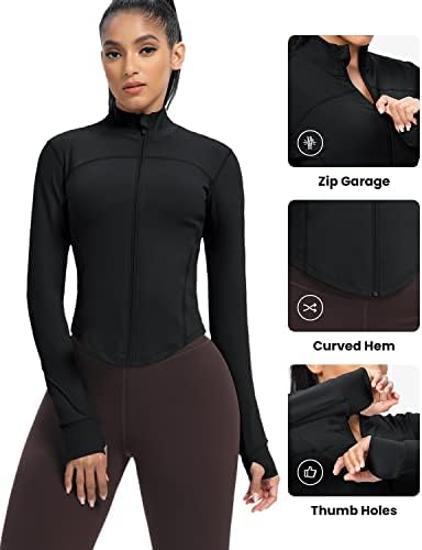 Avgo Women's Cropped Running Truickult јакни со патент Слим се вклопуваат во атлетски врвови со дупки со палецот