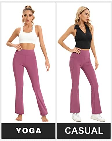 Панталони за јога за подигање на нокаат со џебови за жени со високи половини од одблесокот, контролни панталони за контрола