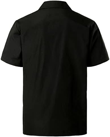 STOOTO MENS летни обични маици, мулти џебно копче Lapel Dwown кратка ракав цврста боја основен дизајн на врвови кошула