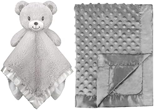 Безбедносно ќебе за мечка Билиму и сатен бебе ќебе за момчиња девојчиња за шетач за креветчиња за креветчиња сиви
