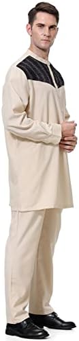 Менс облека 2 парчиња сетови со панталони со долги ракави, патеки за бојадисување во боја, муслимански облеки, кошули и сетови за обични