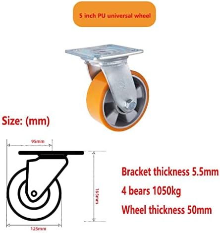 5 Во Тешки Полиуретански Високо-Носечки Стп Тркала Рамен Количка Тркало Анти-Компресија Отпорни На Абење Универзална Тркало