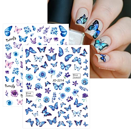 Jmeowio 12 листови налепници за уметност од пеперутка за нокти Декларации самолепливи pegatinas uñas сини шарени резерви за нокти за нокти