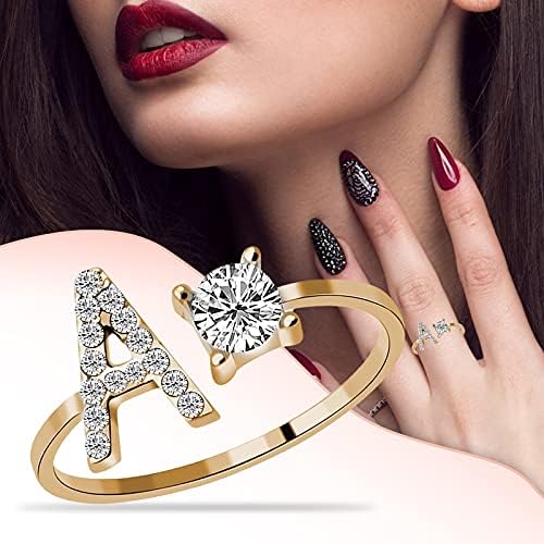 Буква почетна азбука прстени А-З златен кристал отворен прилагодлив прстен персонализиран почетен прстен за жени тинејџерки