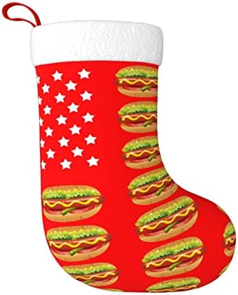 Cutedwarf Hot Dog American Flag Cristma Christings Божиќни украси на дрво Божиќни чорапи за Божиќни празнични забави подароци 18-инчи