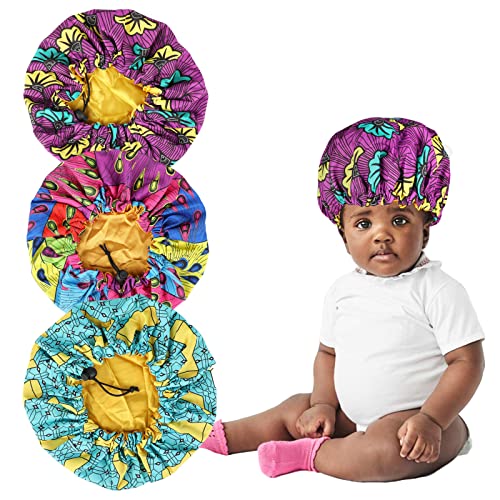 3 пакувања деца сатенски хауба за коса за туширање прилагодливо свилено капаче за спиење цветни ноќни капачиња за дете дете бебе
