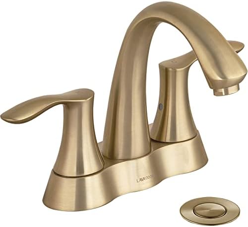 Четкана бронзена тапа за бања, лава миризба злато 4 инчи центрисет бања мијалник 2 рачка суета тапа со линија за снабдување со склопување, отпорна