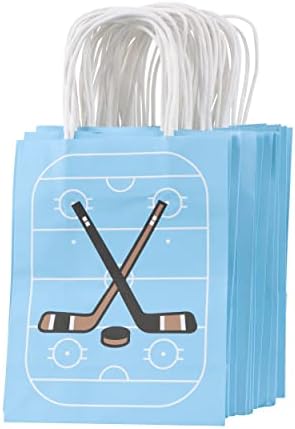 7 торбички за подароци за хартија - 24 сини хокеј тематски роденденски забави со рачка - за подароци, добрите или фаворитите