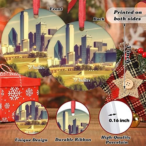 Божиќни украси во центарот на градот Далас, Божиќни украси 2022 Тексас САД, патнички сувенир, виси украси за новогодишни елки,