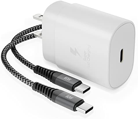 CABLEDECONN USB-C Супер брз полнач 25W Адаптер за напојување со напојување на приклучоци со еден USB-C до USB C MALE до машки 60W 3A кабел