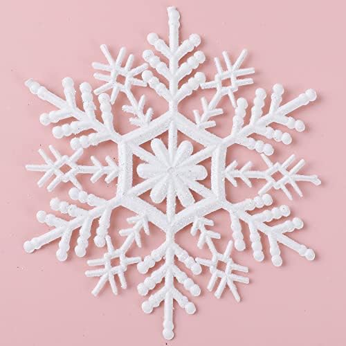40 парчиња пластични Божиќни сјајни снегулка, украси за бели новогодишни елки