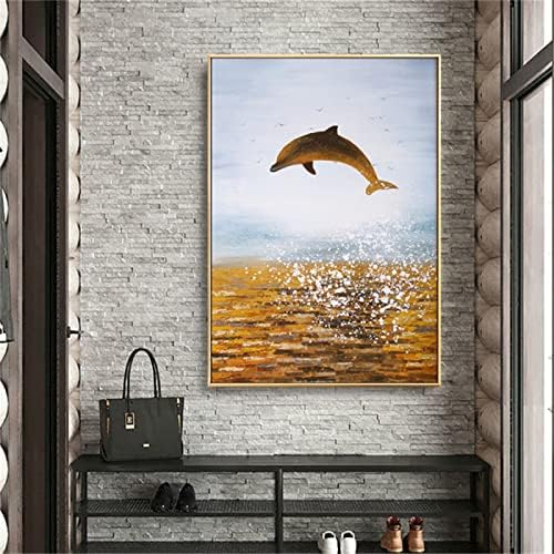 Рачно насликана уметност со текстурирано масло за сликање - апстрактен срам на смолчето на делфин модерна фреска уметност голема