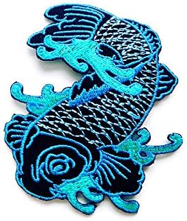 Th сина деликатна среќа Јапонија крап кои риба убава велосипедист возач моторцикл лого апликација извезена шива на железо на лепенка