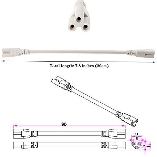 Кабел за конектор за конектор T5 T8 7,8 инчи 3-пински кабел за напојување за интегриран кабел за двојни конектори на LED цевка 10 пакувања