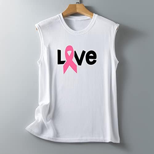 Девојки Памучна Маица Fall Лето 2023 Трендовски Графички Салон За Рак На Дојка Без Ракави Врвна Кошула За Жени Н2