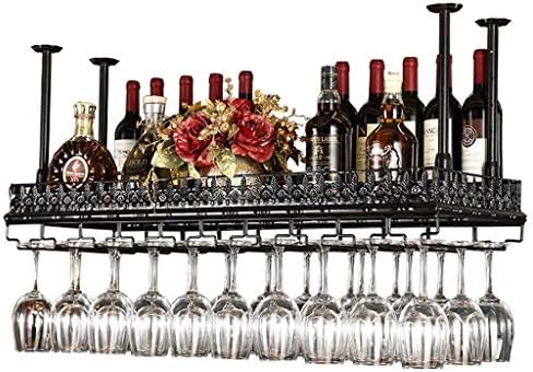 Решетката за вино FOVKP, бар, ресторан, виси, решетка за вино за вино, полица за складирање на црни метали, вино стаклени очила/држач