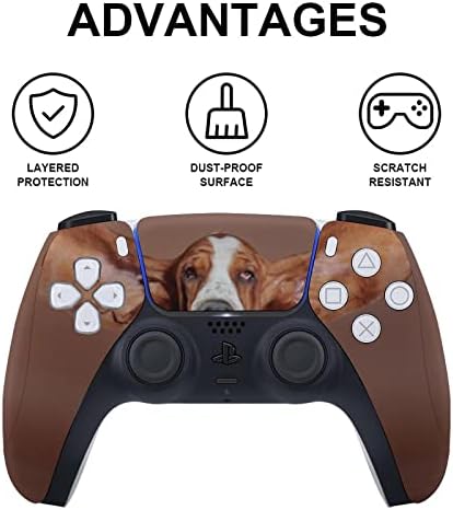 Basset hound Dog Flying Ears 3 парчиња налепница на целото тело на налепница за PS5 дигитално издание за PS5 конзола и контролер