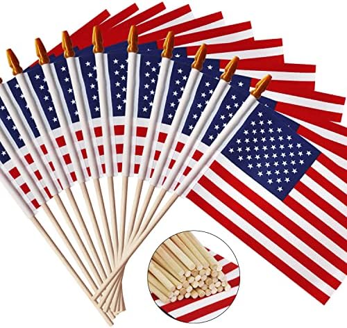 Анли многу од 50 - САД 4х6 во дрвен стап со знаме - декорација на 4 јули, ветеранска забава, гробна маркер, итн. - рачно американско знаме со