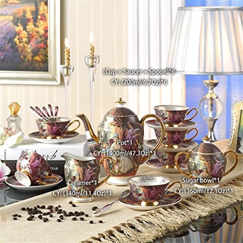 TJLSS ретро чај сет во европски стил керамички кафе сет порцелански чај чаша сад со чај чај чаша чаша чаша чаша шеќер сад