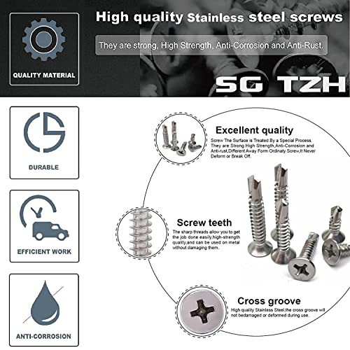 10 x 2 лимски метални завртки 100 парчиња 410 не'рѓосувачки челик рамна глава TEK завртки за брзо прислушување од страна на SG TZH