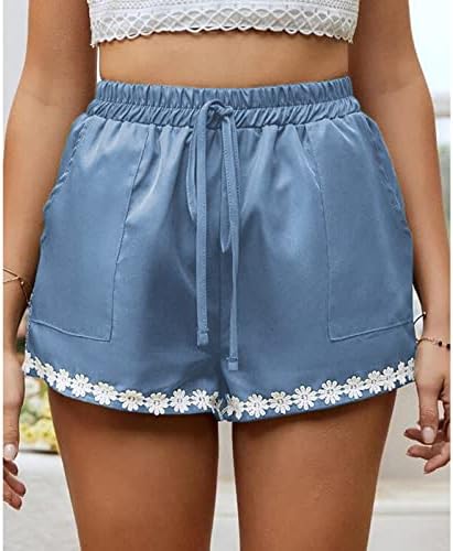 Женски летни активни шорцеви за влечење женски удобни привлечни лежерни еластични џебови од џебни шорцеви чипка