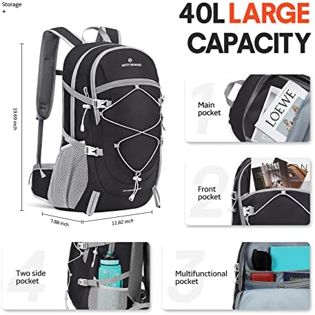 Savvy NOMAD 40L пешачење за пешачење пакуван лесен ранец за кампување со ранец со отстранлив торба за ремен за жени мажи