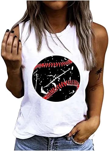 Бејзбол мама резервоар врвови жени обични графички маички кошула без ракави печати летни врвови, симпатични натпревари подароци