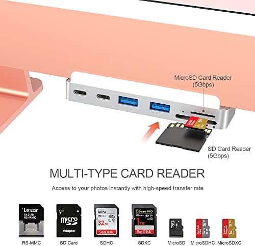 Qwiizlab USB C Центар, 6-во-1 Адаптер, USB-C 10Gbps, USB-а 5Gbps, Читачи На Картички 100MB/s, за 2021 iMac 24-инчен M1