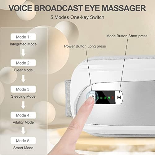 Massager Kyltoor Eye со топлина, паметен масажер за очи за мигрена со Bluetooth музика со преклопна топлина компресија 5 режими