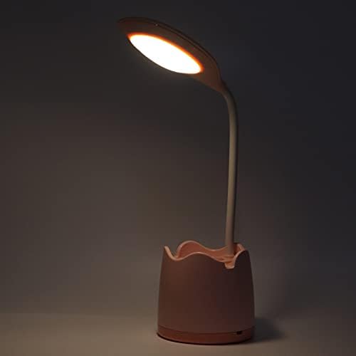 LED ламба за ламби со држач за држач за држач за пенкало, 2 нивоа на осветлување на ниво на осветлување за домашна канцеларија USB полнење