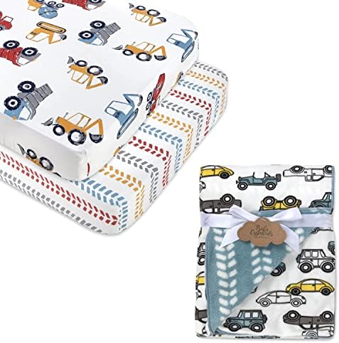 Бебе ќебе за креветчиња за момчиња, автомобили и камиони тема за градежништво за бебиња