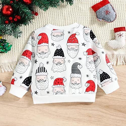 Облека девојка со големина 7 мали деца девојки девојки Божиќ со долг ракав цртан филм Санта пуловер, џемпер на врвови девојки