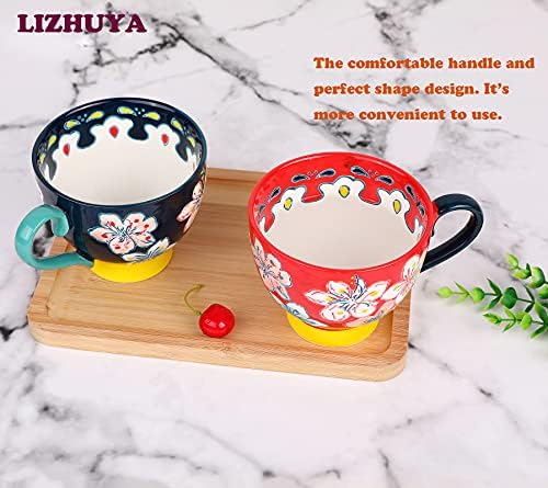 Lizhuya 15 унца Голема керамичка кригла поставува совршени за кафе, лате, капучино, чај, какао, житни култури, топло чоколадо